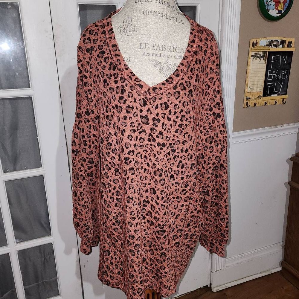 NWT Gigio Womens Brown Leopard V Neck Sweater 1XL 1X